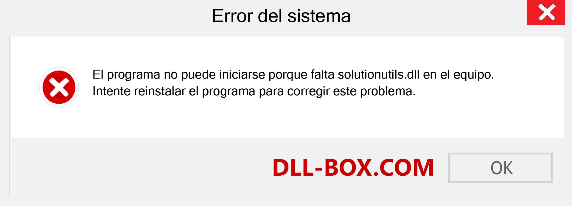 ¿Falta el archivo solutionutils.dll ?. Descargar para Windows 7, 8, 10 - Corregir solutionutils dll Missing Error en Windows, fotos, imágenes