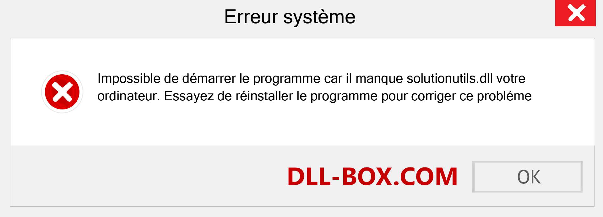 Le fichier solutionutils.dll est manquant ?. Télécharger pour Windows 7, 8, 10 - Correction de l'erreur manquante solutionutils dll sur Windows, photos, images